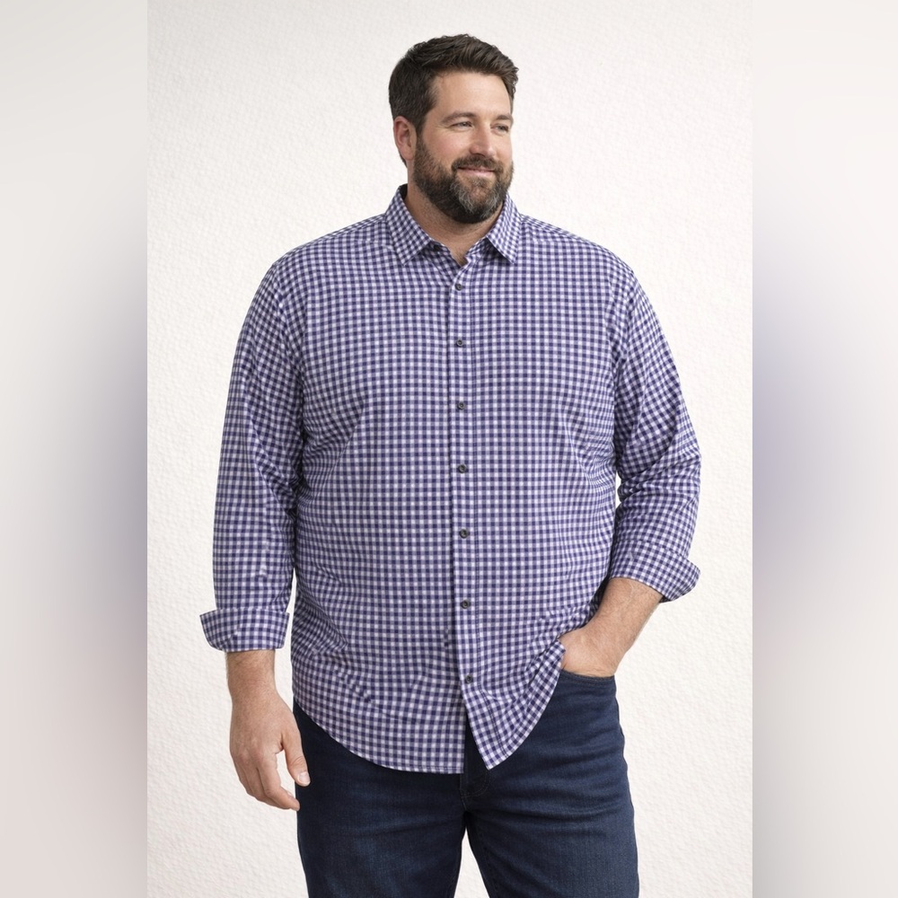 Mizzen+Main Navy and Pink Checkered Shirt Men’s XXL